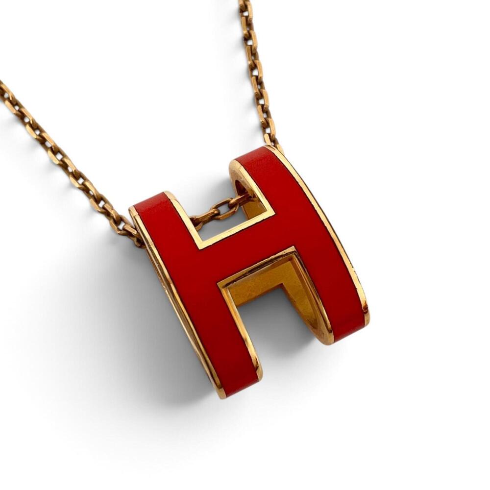 HERMES Mini Pop H H147992F Pendant Top, Metal, Lacquer, Orange, Women's